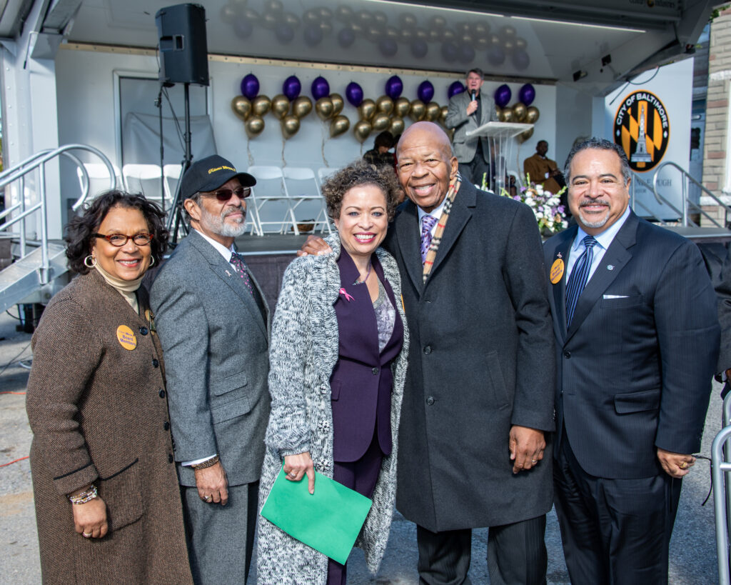 Groundbreaking with a photo of the late Congressman Elijah E. Cummings who was the Honorary Chair of the Capital Campaign.